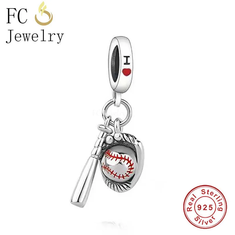 FC Jewelry Fit Original Charm Bracelet Authentic 925 Sterling Silver I Love Baseball Pendant Bead For Making Women Berloque DIY