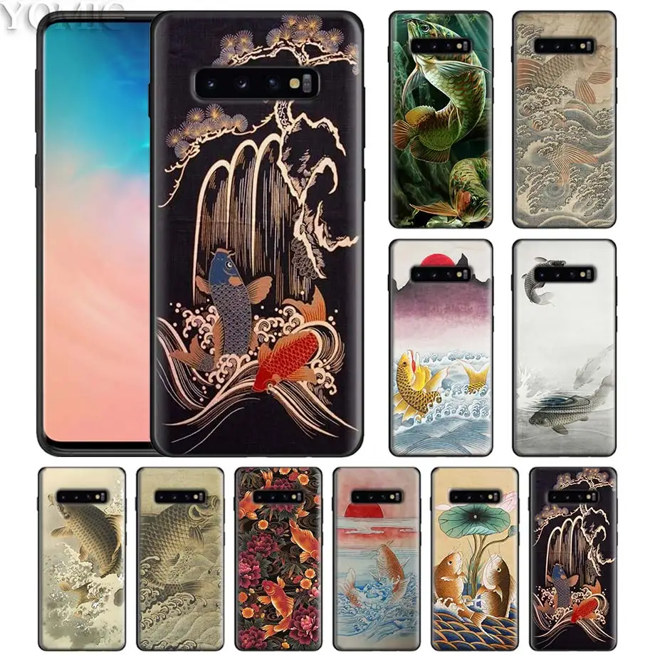 

Carp Mount Fuji Art Black Case for Samsung Galaxy S10 5G S10e S9 S8 S7 Note 10 + Plus 9 8 Silicone Fundas Phone Coque Cover Sac