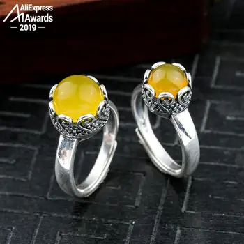 

10*10mm 6.18 Sale S925 Sterling Silver Ukraine Amber Rings Exaggerated Rings health rich lithuania Retro Handmade