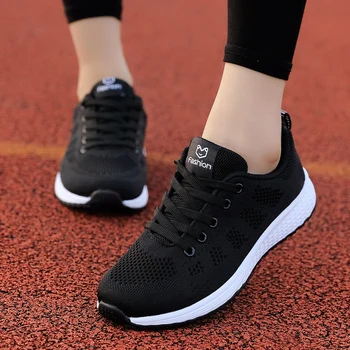 

Light Weight Women Sneakers Mesh Breathable Black Hot Sale Anti Slip Female Trainers Shoes High Quality Outdoor Running Shoes
