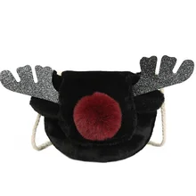 Новинка, Сумка с рождественским оленем, женская сумка с мехом оленя, сумка через плечо с красным носом, зимняя плюшевая милая сумка на плечо для девушек SJ268