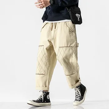 

Homens de alta rua hip hop solto casual carga pant masculino japão vintage moda perna larga calças harem pant