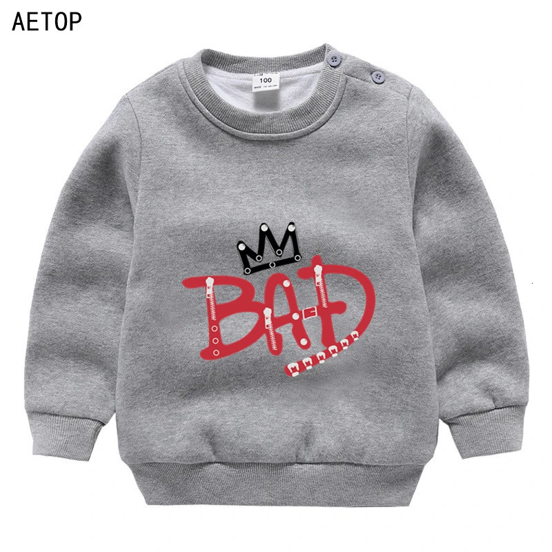80-130cm bad boy michael winter Plus velvet Sweatshirt Boys Girls Funny hoodies for Kid O-Neck Tops Children Cartoon Baby - Цвет: as picture