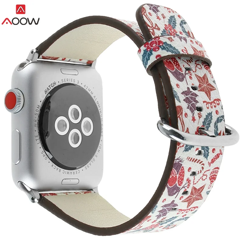 AOOW, рождественский подарок, ремешок из натуральной кожи для iwatch, ремешок 38 мм, 40 мм, 42 мм, 44 мм, браслет на запястье для Apple Watch 5, 4, 3, 2, 1