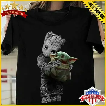 

Freeship Baby Groot Hugging Baby Yoda Black Men Women Unisex T-Shirt Full Size
