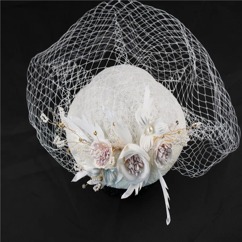 

2020 New Bridal Hat With Veil Short Fascinators Mesh Women Wedding Birdcage Handmade Flowers