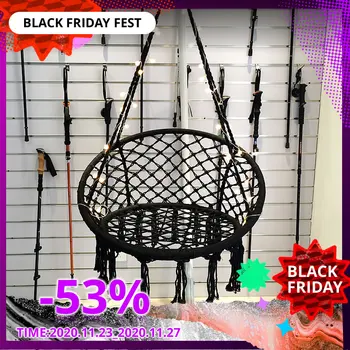 

Nordic Style Hammock Chair Swing Chair Hanging Kit Beige Cotton Knitting Garden Tassels Rope Swing Balcony Chair Indoor Outdoor