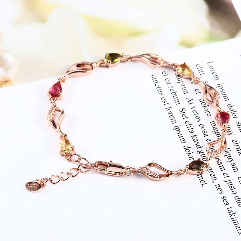 

Natural Tourmaline Color Bracelets Inlaid Accessories S925 Silver Electroplated Rose Gold
