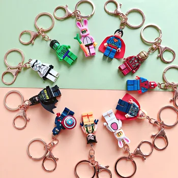 

Building blocks Keychain Cute Diy Handmade White Samurai Key Chain Avengers Union White Rabbit Ins School Bag Pendant Key Ring