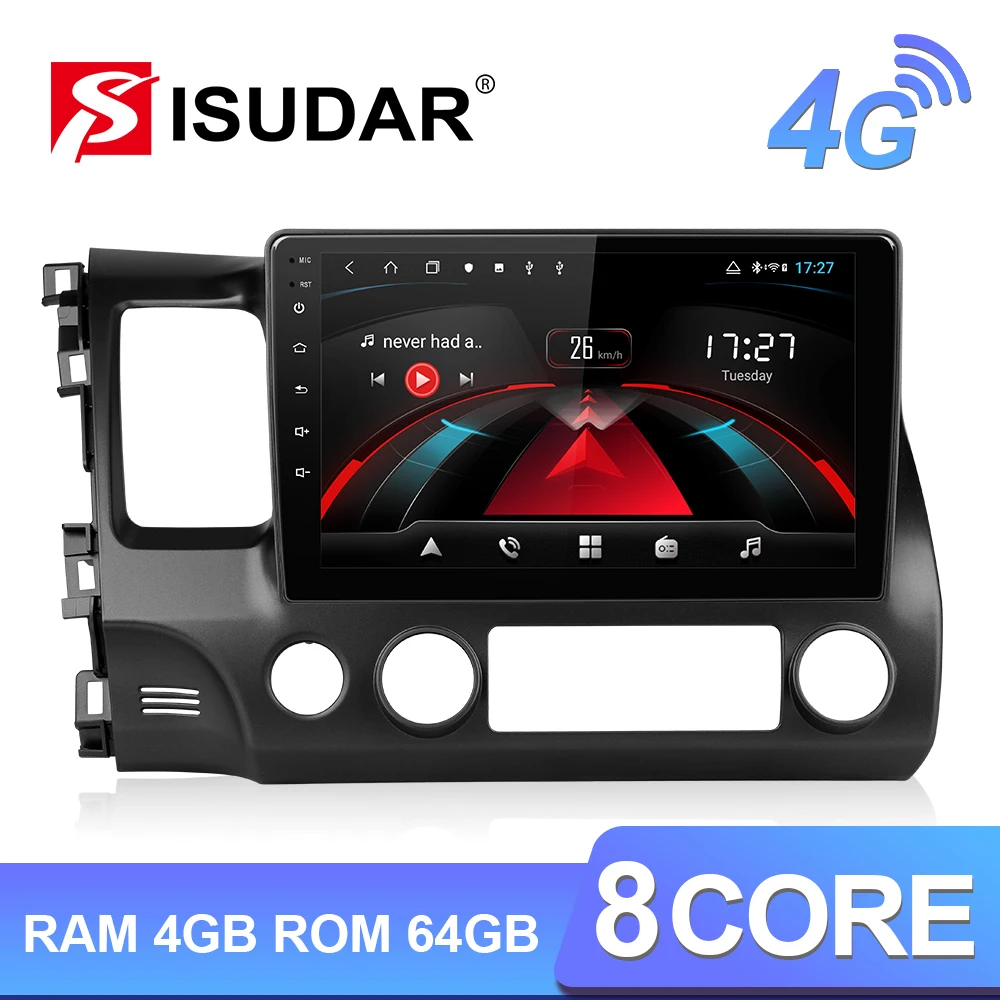 Isudar H53 4G Android 1 Din Авто Радио для Honda Civic 2006 2007 2008-2012 Автомобильный мультимедийный gps 8 ядерный ОЗУ 4 Гб Камера ips DSP DVR