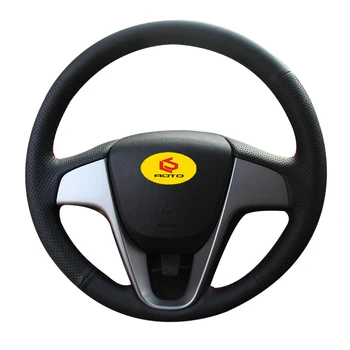 

Braid on the Steering Wheel Cover for Hyundai Solaris (RU) 2010-2016 Verna 2010-2016 i20 2009-2015 leather steering wheel case