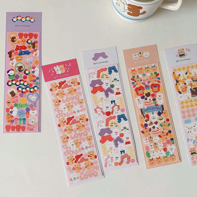 1Pc Ins Hot Kawaii Bear Bunny Stickers Scrapbooking Decorative Cute Sticker Korean DIY Diary Album Stick Label School Stationery