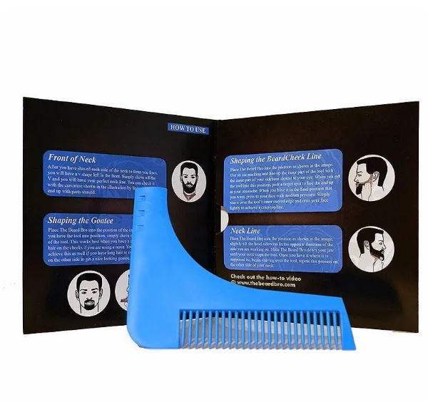 Формирующий шаблон для бороды инструмент двухсторонняя Расческа для бороды бритвенный инструмент для бритья и удаления волос для мужчин расческа для бритья - Цвет: blue with paper card
