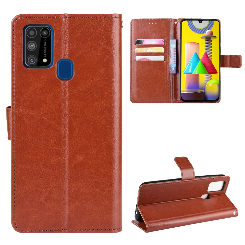For Samsung Galaxy M31 Case Retro Wallet Flip Style Glossy Skin PU