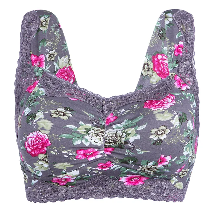 Women's Lace Lightly Padded Flower print Comfort Cotton Wire-Free Plus Size Bra 75 80 85 90 95 100 B C D - Цвет: Brown