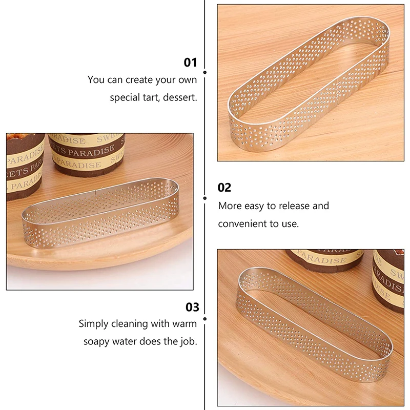 6Pcs Oval Muffin Tart Rings Stainless Steel Porous Tart Ring Perforated Cake Mousse Mold Cookies Cutter Pastry Quiche Mold Tool