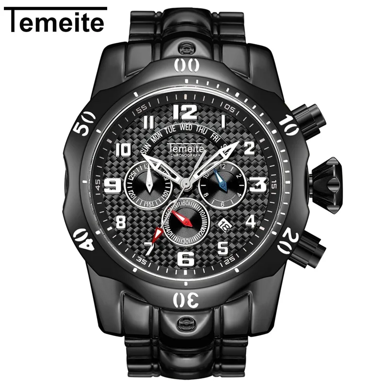 black Temeite спортивные мужские часы с 6 стрелками модные золотые часы из нержавеющей стали мужские часы водонепроницаемые мужские часы люксовый бренд Relogio - Цвет: black