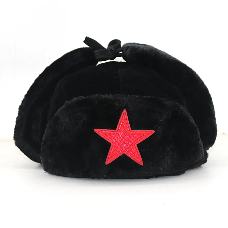 Sovjet Red Star Bomber hat Шапка с толстым мехом внутри РОССИИ СССР холодное ухо защищенные зимние шапки
