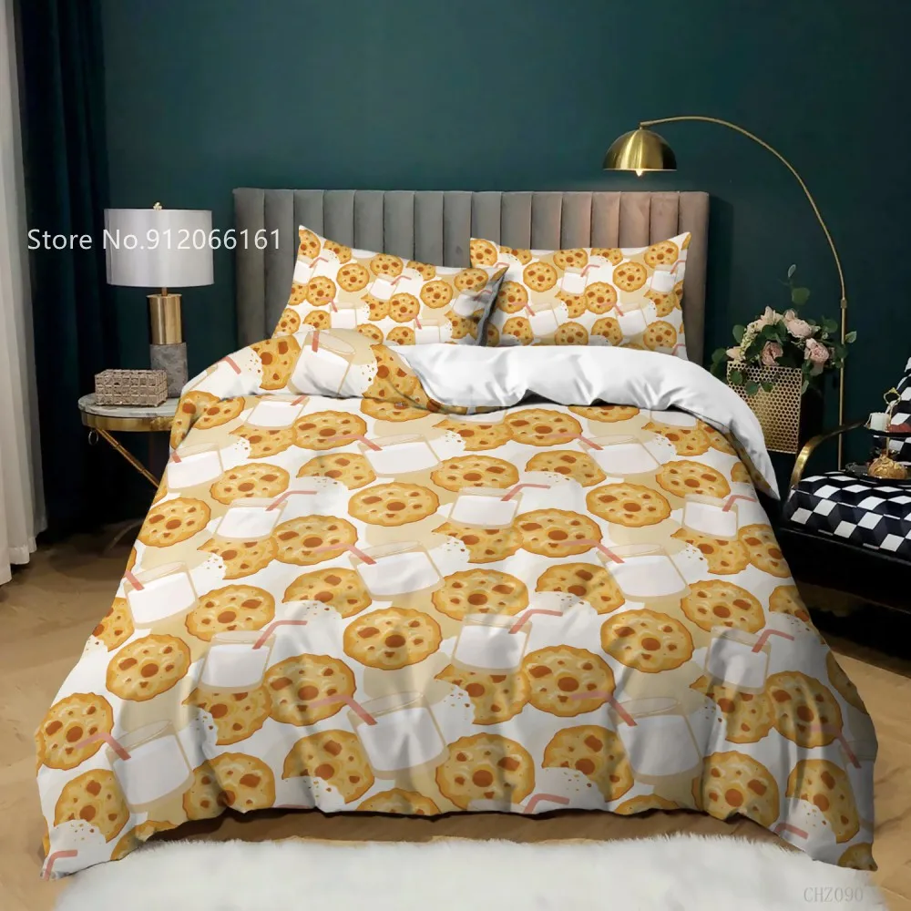 

3D Print Bedding Sets Cartoon Cookies Duvet Quilt Cover Set Comforter Bed Linen Pillowcase King Queen 180x210cm Size Bedspread