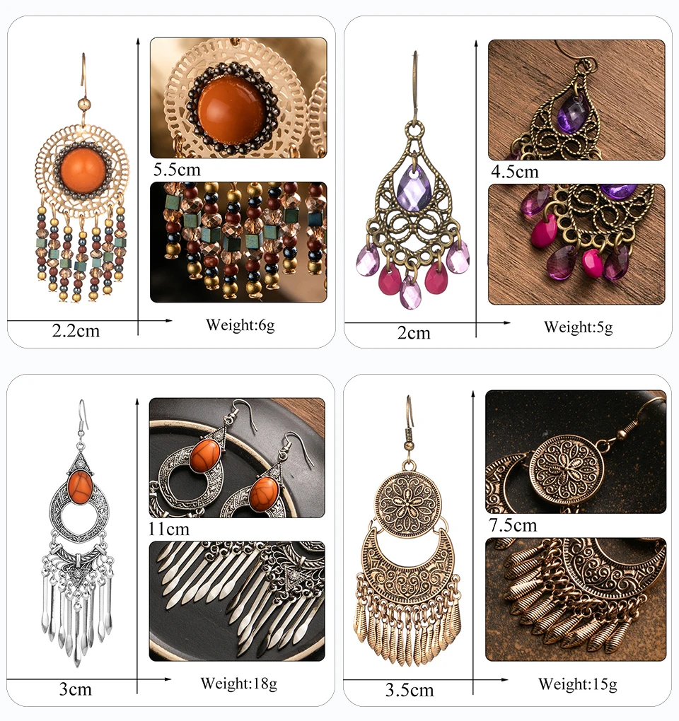 Bohemia Long Silver Gold Tassel Fringe Earrings for Women Statement Jewelry Crystal Acrylic Natural Stones Pendant Earrings Gift (308)