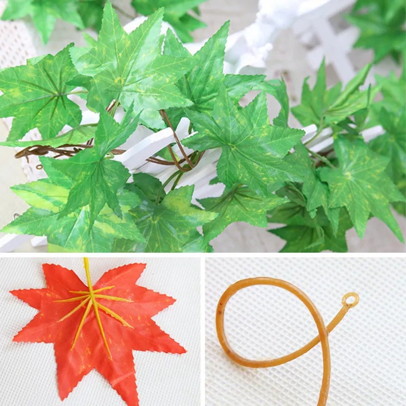 Artificial Fake Hanging Vine Red maple leaf Plant Grape Leaves Home Wall Decoration For Home Garden Party Decorations