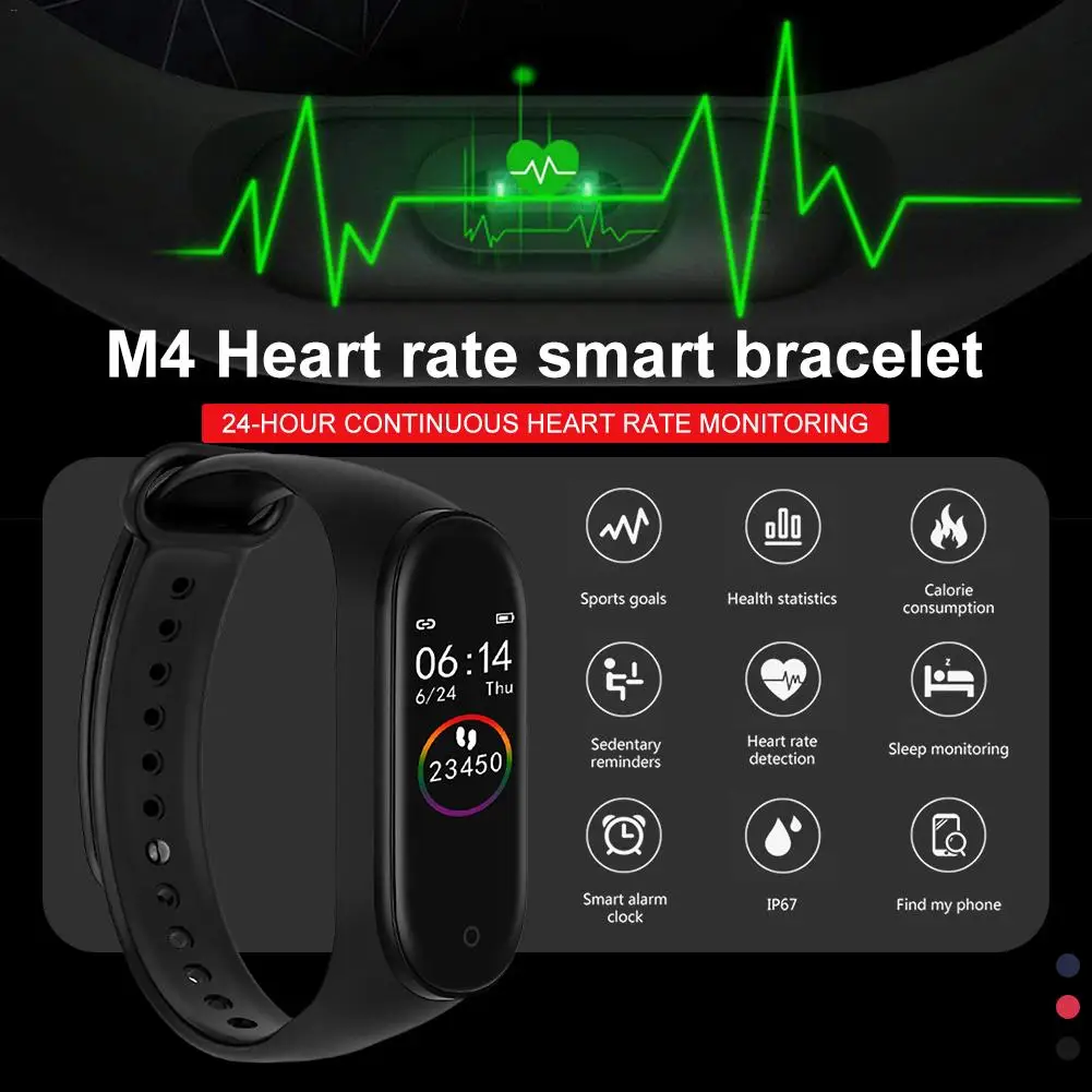 Умный Браслет M4, 3 цвета, смарт-браслет, фитнес-браслет, Bluetooth, спортивный, водонепроницаемый, умный Браслет для плавания, здоровья, спорта, фитнес-браслет