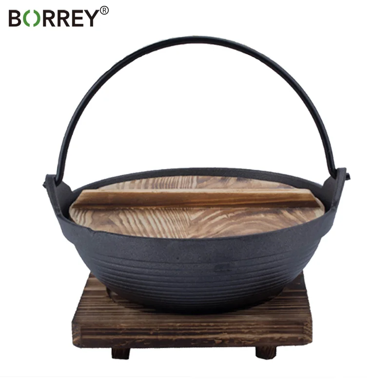 BORREY Japanese Sukiyaki Stew Pot Cast Iron Saucepan Outdoor Camping