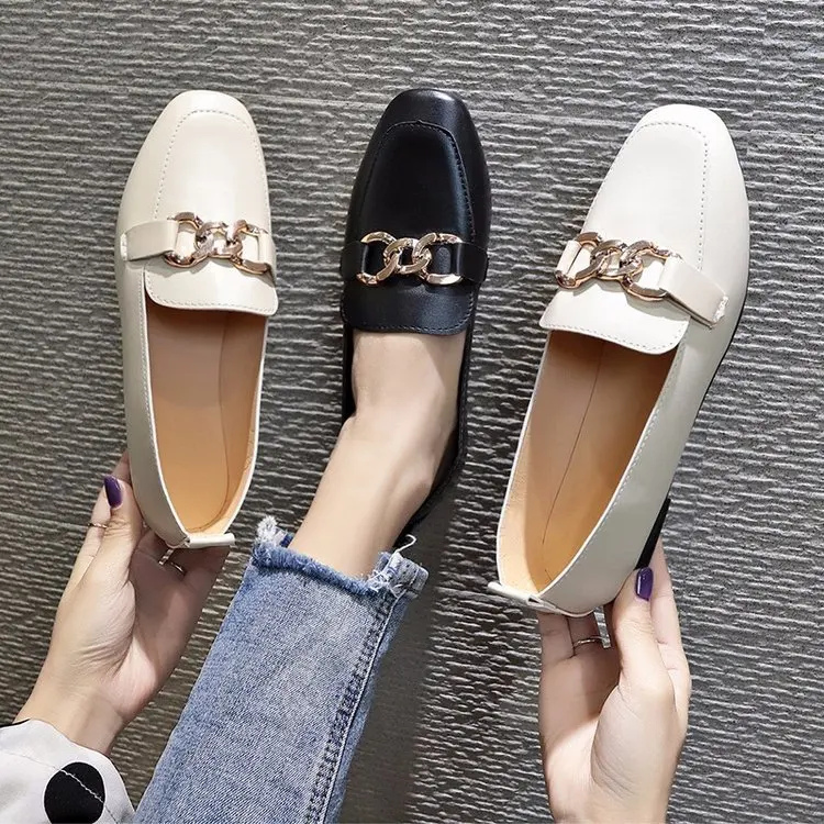 

England Wind Square Head Women's Singles Shoes 2019 Season Wild Two Wear Lazy Small Leather Shoes Low With Slippers Female