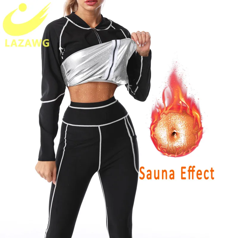 spanx thong LAZAWG Women Body Shaper Sets Sauna Sweat Weight Loss Suit Slimming Hot Thermal Long Sleeve Top Weight Loss Legging Shapewear skims shapewear