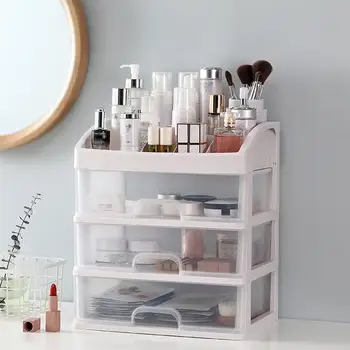 

3 Layer Plastic Cosmetic Drawer Organizer Box Makeup Container Case Desktop Sundry Storage Case