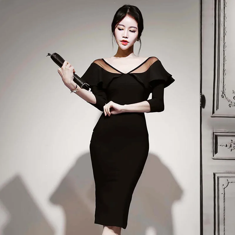 midi black work dress