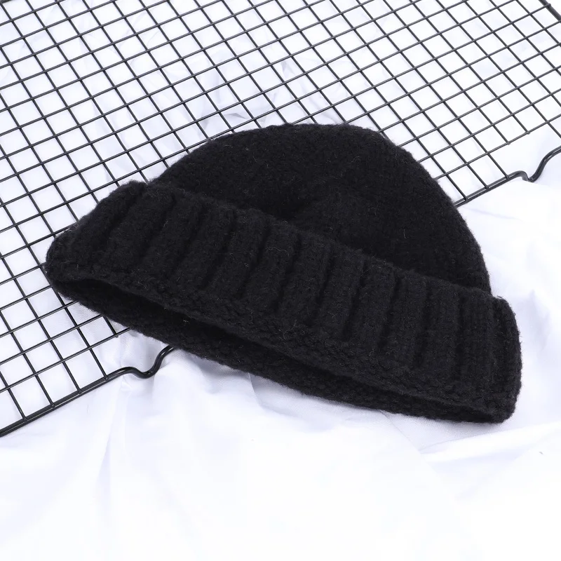 Мужская и женская одноцветная зимняя шапка высокого качества, теплая вязаная шапка, шапка с дыней, шапка с капюшоном для холодной погоды, лыжная хлопковая Теплая мужская шапка в горошек - Цвет: Black-1