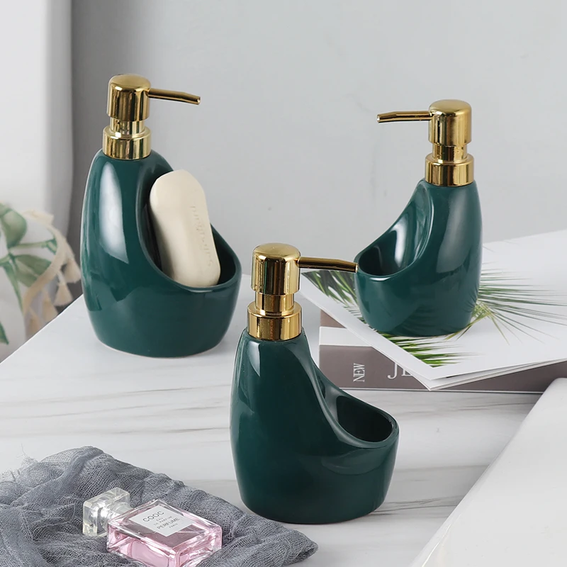 Ceramic Bathroom Accessories 580ml Soap Dispenser Ceramic Hand Sanitizer Bottle Gold Pressing Head Shampoo Shower Gel Bottle Emu