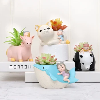 

Animal Bonsai Pots Flowerpot Resin Craft Succulent Plant Vase Elephant Bear Rabbit Planter Pot Home ，