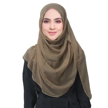 Новинка, женский шарф с золотой цепочкой и краями, шаровая шаль, простой хиджаб макси, мусульманские однотонные шарфы, повязки на голову, модные арабские хиджабы