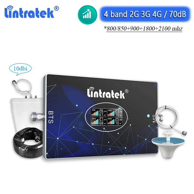 Lintratek 2G 3G 4G LTE B20 800 CDMA 850 GSM 900 Усилитель сигнала 4 полосный сотовый ретранслятор DCS 1800