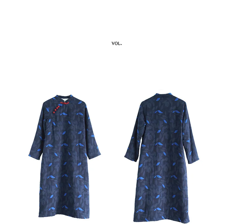 LZJN 2019 New Vintage Chinese Thickened Plush Dress Autumn Winter Female Warm Long Cheongsam Qipao Retro Robe Dress (26)