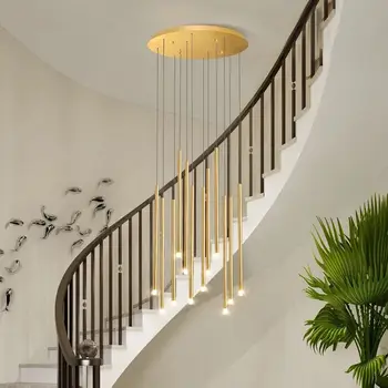 

Chandelier simple modern double staircase chandelier hall light creative personality long led lamps