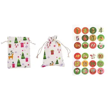 

Christmas 24 Days Countdown Advent Calendar Hanging Drawstring Candy Bags with Stickers Handmade DIY Sacks Reusable Xmas
