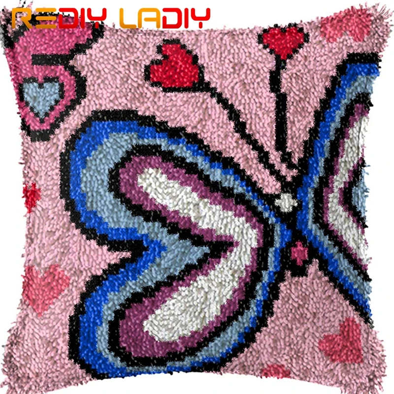 Latch Hook Cushion Butterfly Love Pillow Case Acrylic Yarn Sofa Pillow