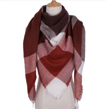 Зимний треугольный шарф для женщин, клетчатый теплый кашемировый шарф, шали и палантины, роскошная брендовая бандана для шеи, платок из пашмины - Цвет: 15