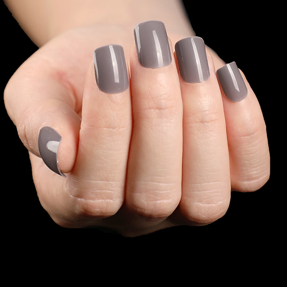 24 шт. блестящие темно коричневый искусственные накладные ногти для ног дамские