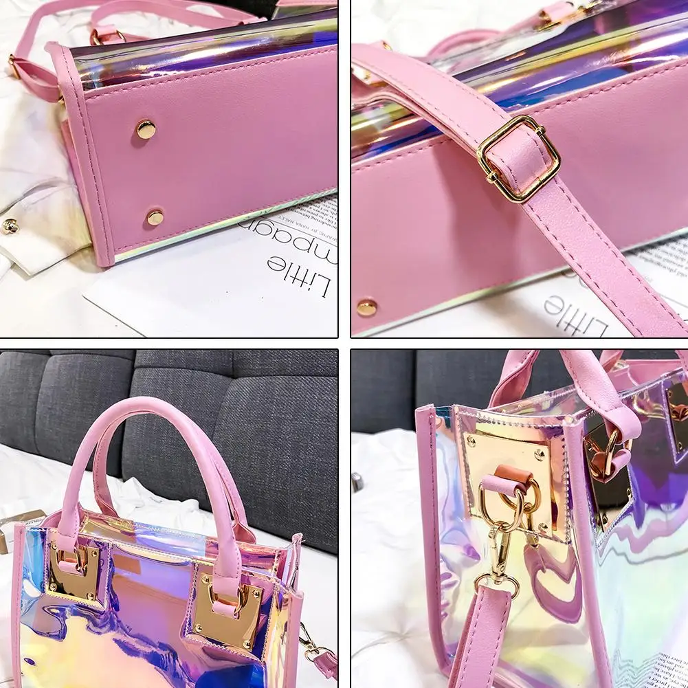 Women Clear Transparent Sling Shoulder Bag PVC Fashion Cute Tote Candy Color Jelly Purse Laser Handbags Messenger Crossbody Bags