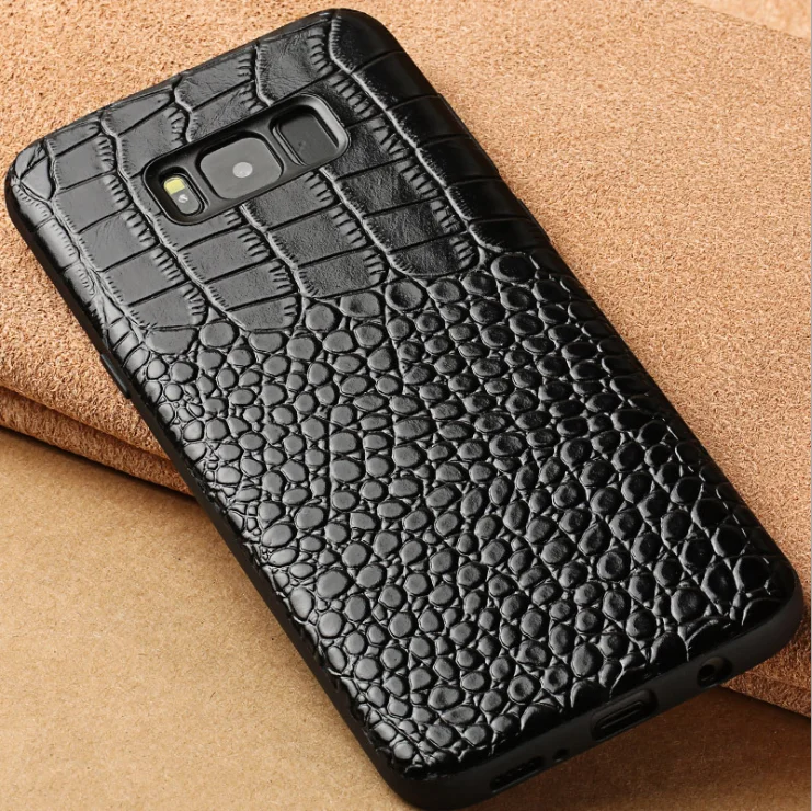 Чехол из натуральной крокодиловой кожи для телефона samsung galaxy A50 A70 A40 A20 Note 8 9 10 S8 S9 S10 plus - Цвет: Черный