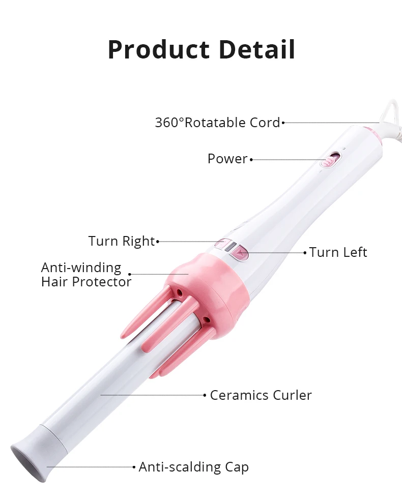 Автоматическая Плойка для завивки волос, питающая волосы, кудрявая палочка, быстрая укладка в 5 мин, постоянная температура, подогрев в 30 с, поворот влево и вправо