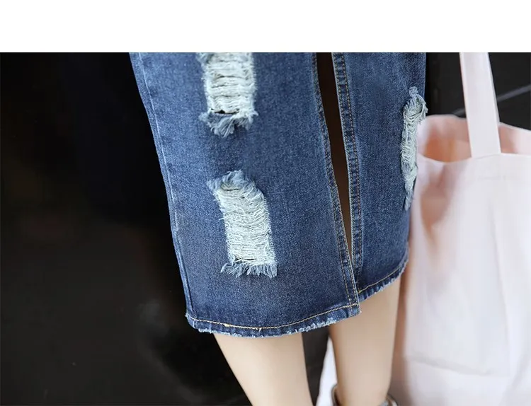 Сексуальные однобортные Сплит Bodycon отверстие джинсовые юбки женские рваные прямой с высокой талией юбка карандаш винтажные однотонные