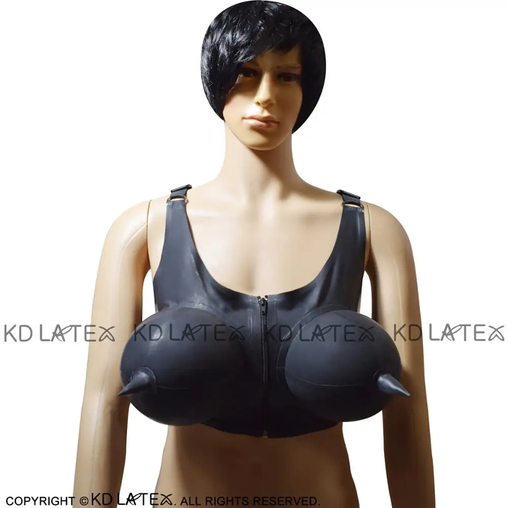 

Black Sexy Latex Crop Top Bra With Inflatable Busts Front Zipper And Buckles Rubber Lingerie Brassieres 0018