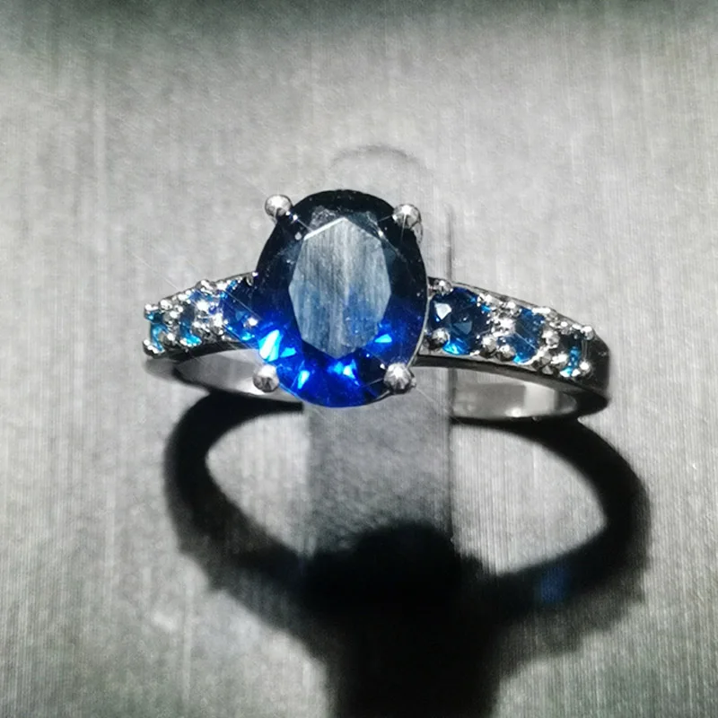 Lingmei женские модные серебряные кольца 925 Свадебные кольца овальные циркониевые обручальные ювелирные изделия Размер 6-13 рождественские подарки с камнем на день рождения - Цвет основного камня: Синий