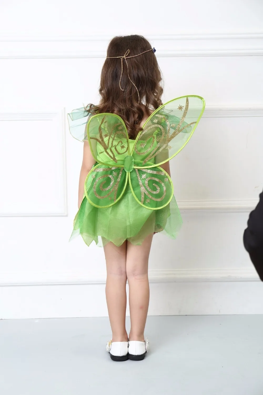 Зеленый костюм феи «Динь-Динь»; нарядное платье принцессы «Динь-Динь» с крыльями на Хэллоуин