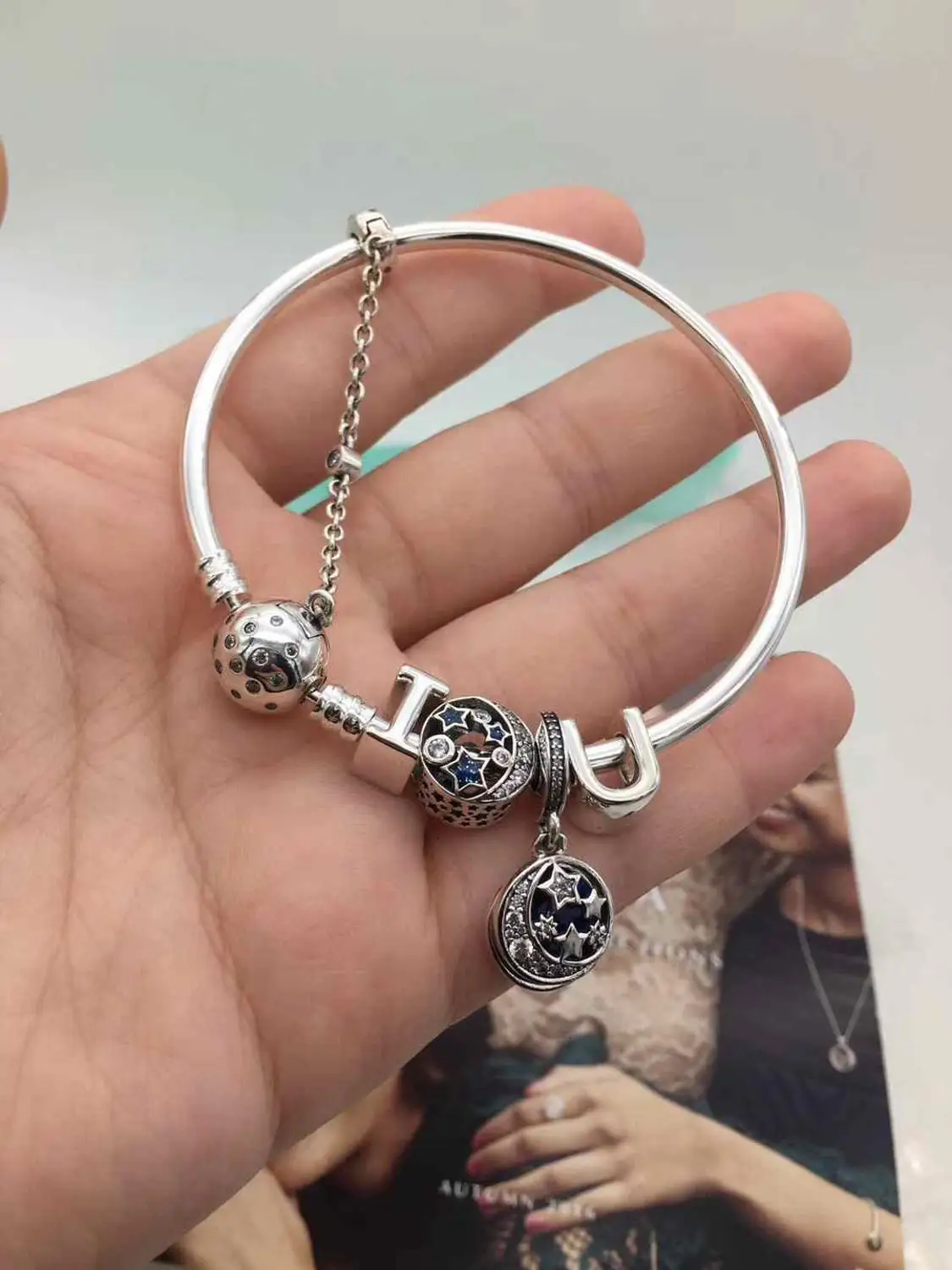 

high quality 1:1 100% 925 silver sterling star moon letter charter charter free